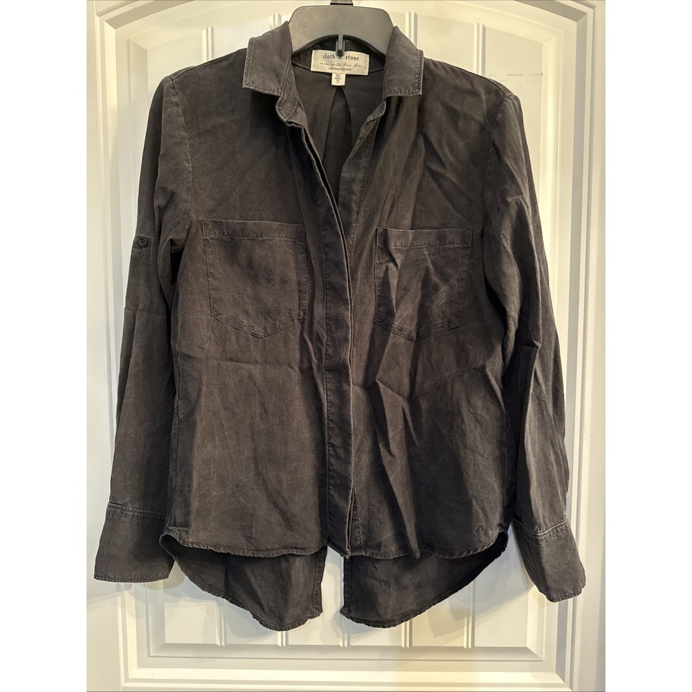 Anthropologie Cloth & Stone Split Back Button Down Shirt Sz XS Black Long Sleeve